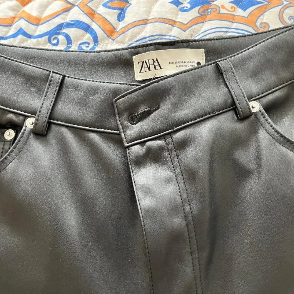 Zara Black Faux Leather Pants Size US 6 - Picture 2 of 5